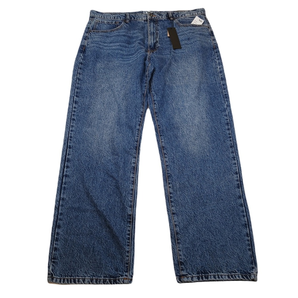 Lazer Jeans Mens 38x30 Medium Indigo Blue Loose Fit Rigid Denim NEW‎